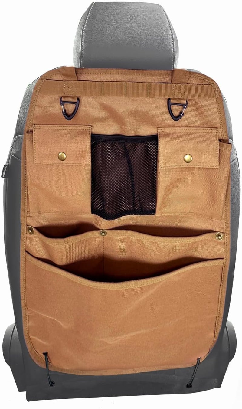 BEATUNEE Car Seat Back Organizer with Multiple Pockets and Hooks (brown) - Image 1